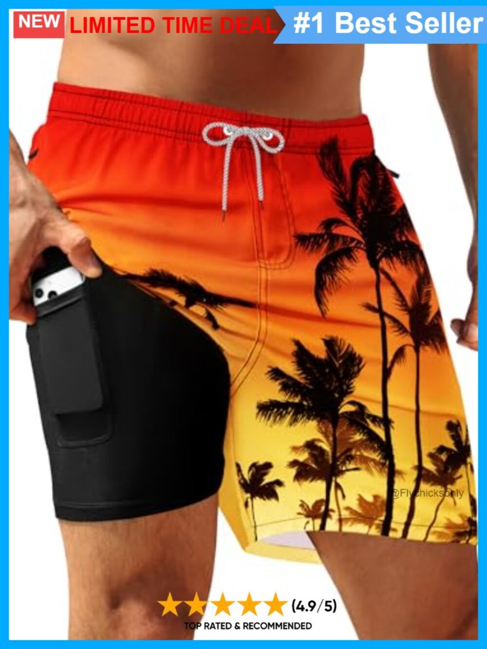 Men's Swim Trunks with Compression Liner 5'' Board Shorts Quick-Dry